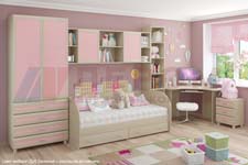 Детская мебель Ксюша (дуб беленый с розовыми вставками)